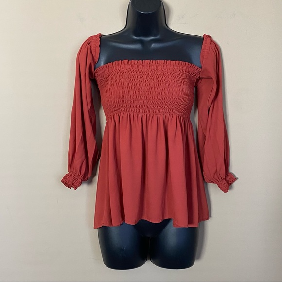 Express Tops - Express Rust Orange Off the Shoulder Top